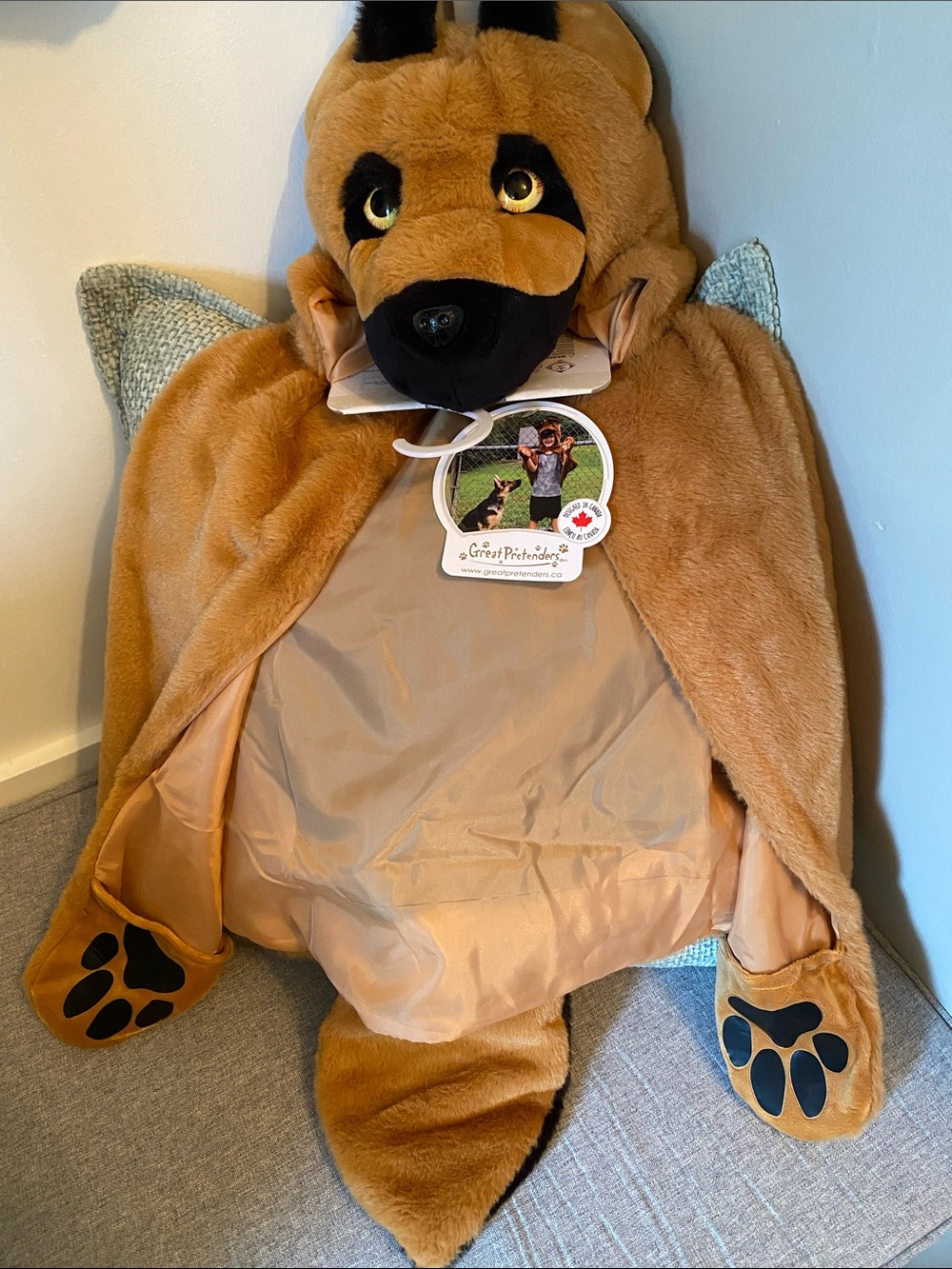 Kids German Shepherd Halloween Costume - Brown Plush Hooded Cape